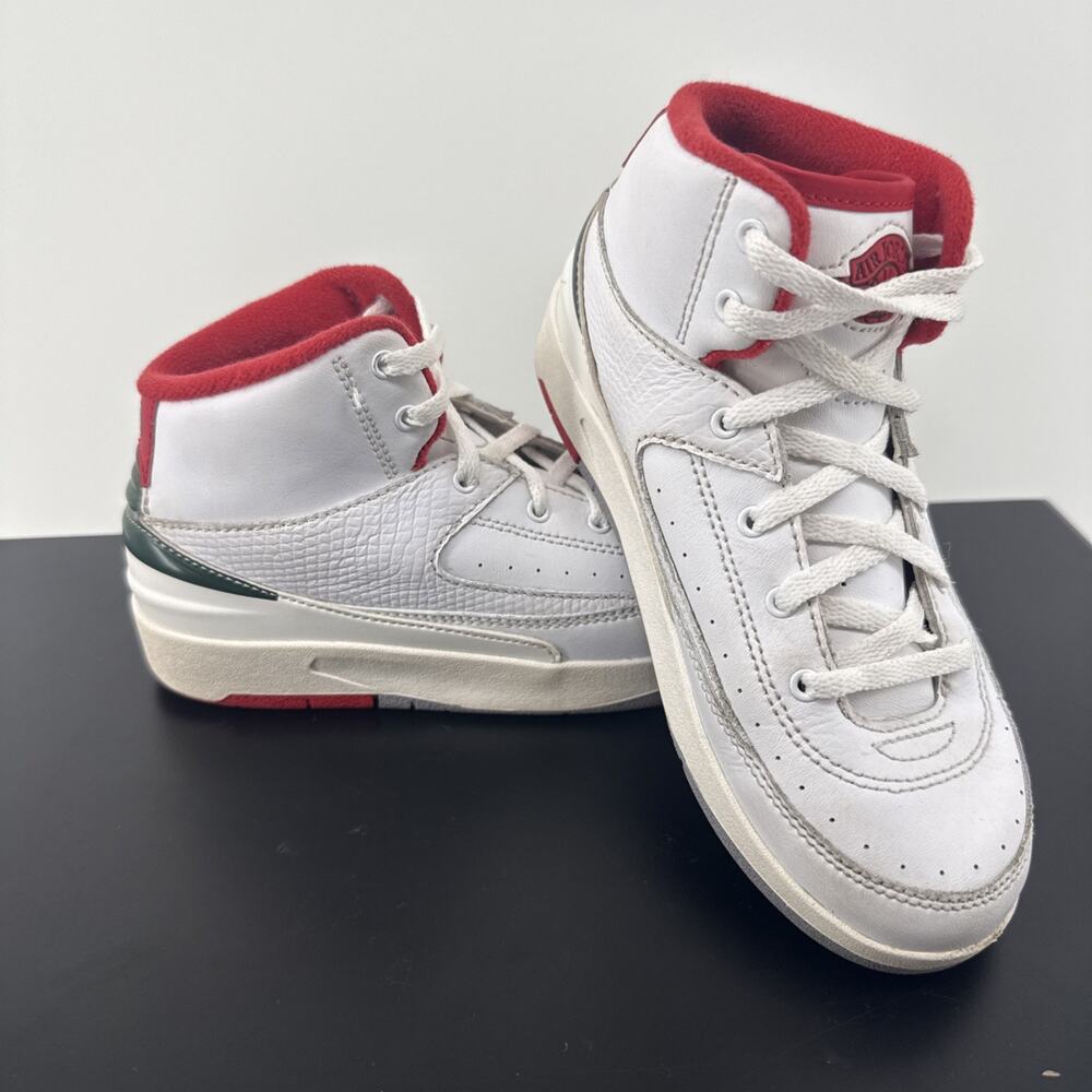 Nike Air Jordan 2 Retro Origins Italy White Leather Shoes Youth Sz 1Y Sneakers